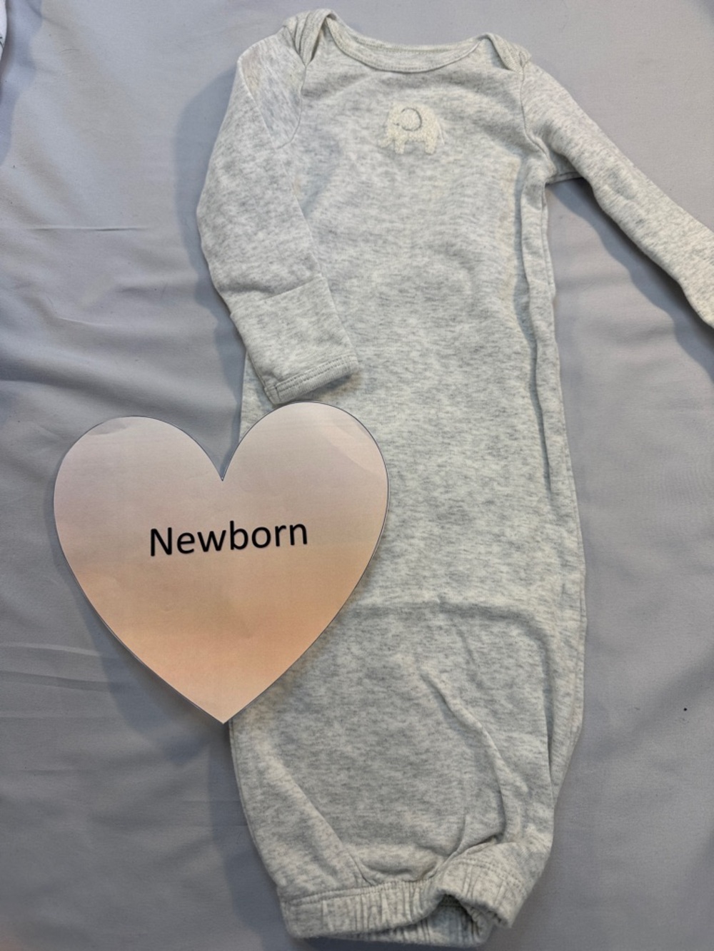🐥 Carter's - Light Gray Newborn Sleep Gown w/ textured elephant design